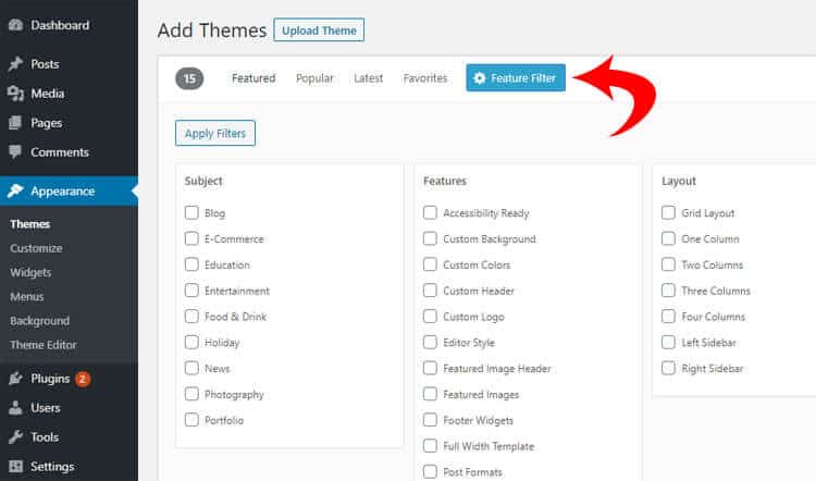 Filter theme results by feature